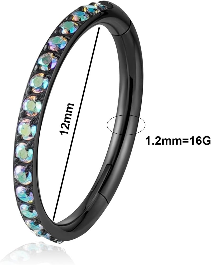 TOMIDES 16G Titanium Cartilage Earring Hoop for Conch Helix Tragus 8mm 10mm 12mm Hypoallergenic Hinged Clicker Nose Rings Septum Piercing Jewelry for Women Men - Image 1